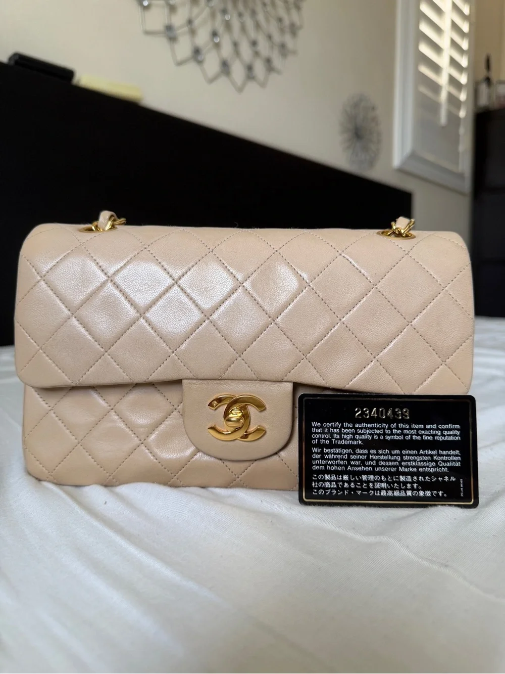 VIntage CHANEL Quilted Double Flap Shoulder Bag in Beige with Gold Hardware